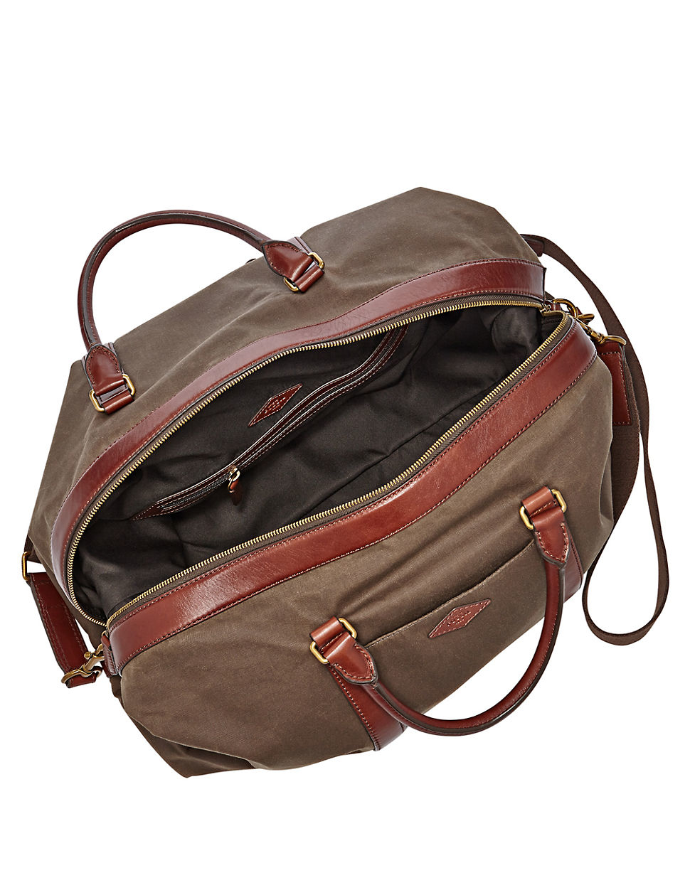 fossil leather weekender bag