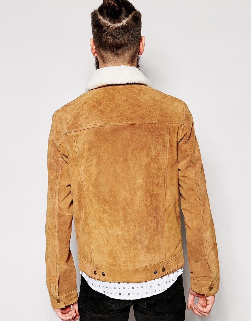 ASOS Suede Western Jacket With Faux Shearling in Tan (Brown) for Men - Lyst