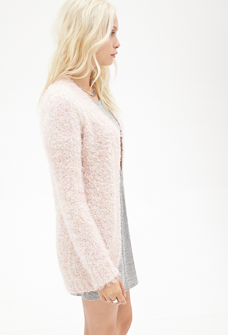 Forever 21 Synthetic Fuzzy Eyelash Knit Cardigan In Blush Yellow Pink Lyst