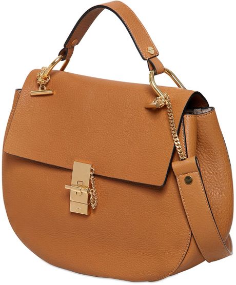 Chloé Large Drew Grained Leather Shoulder Bag in Brown (SAVANNA BROWN ...