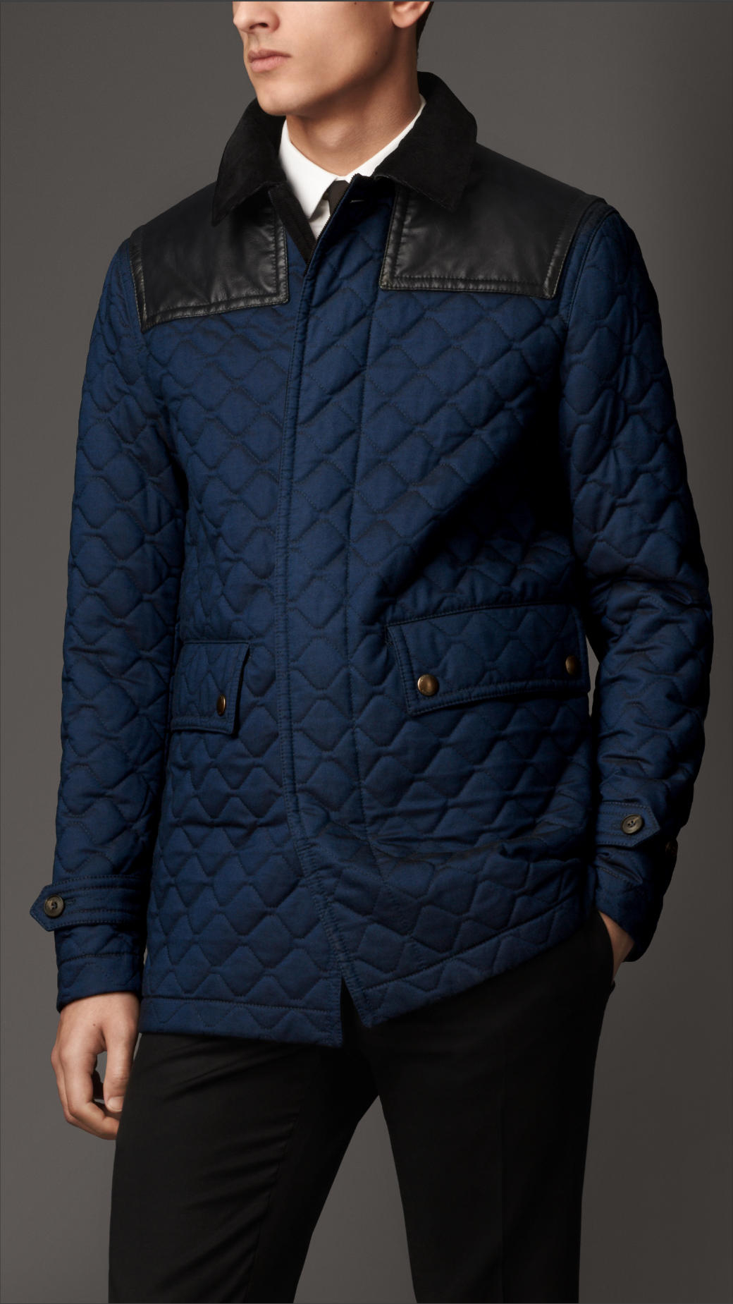 Burberry Leather Trim Quilted Donkey Jacket in Blue for Men - Lyst