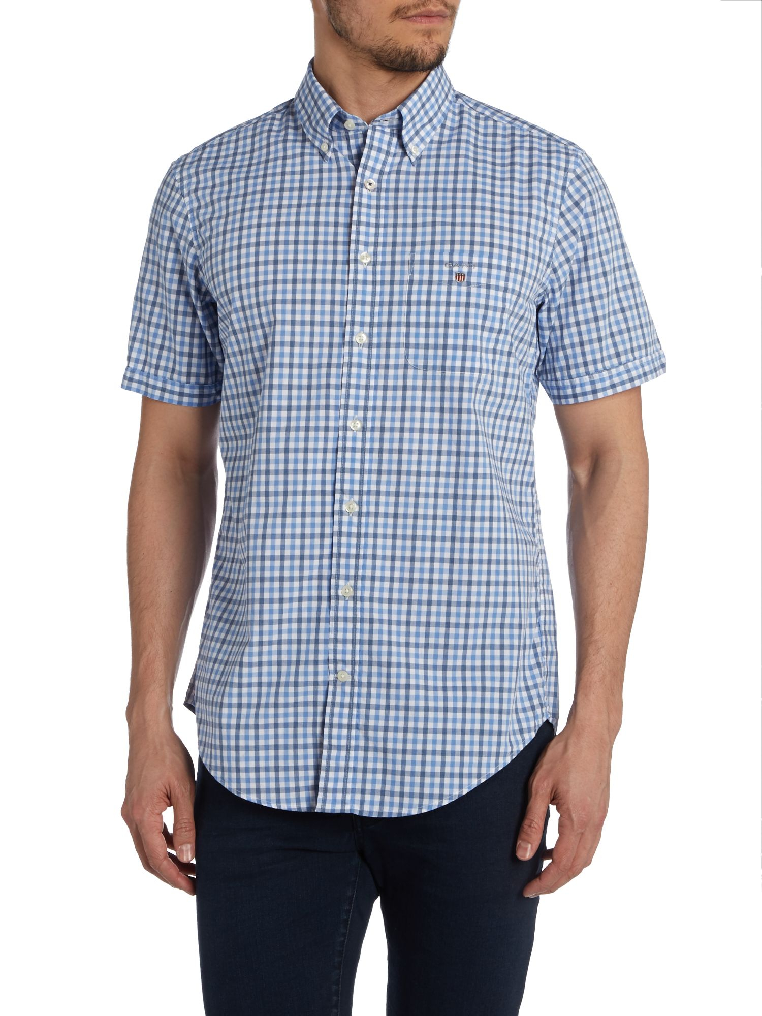 Gant Gingham Classic Fit Short Sleeve Button Down Shir in Blue for Men ...