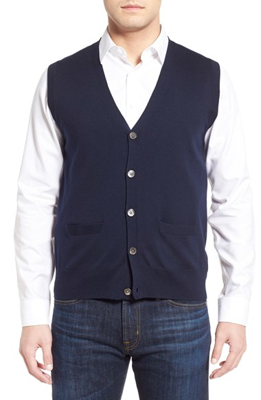 Brooks Brothers Button Front Wool Sweater Vest in Navy (Blue) for Men ...