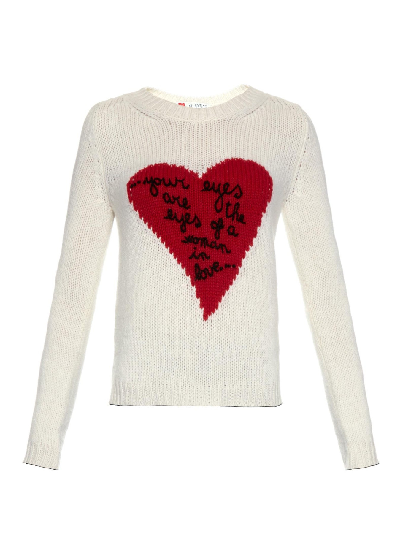 Valentino Heart-intarsia Cashmere Sweater in Ivory/Red (White) - Lyst