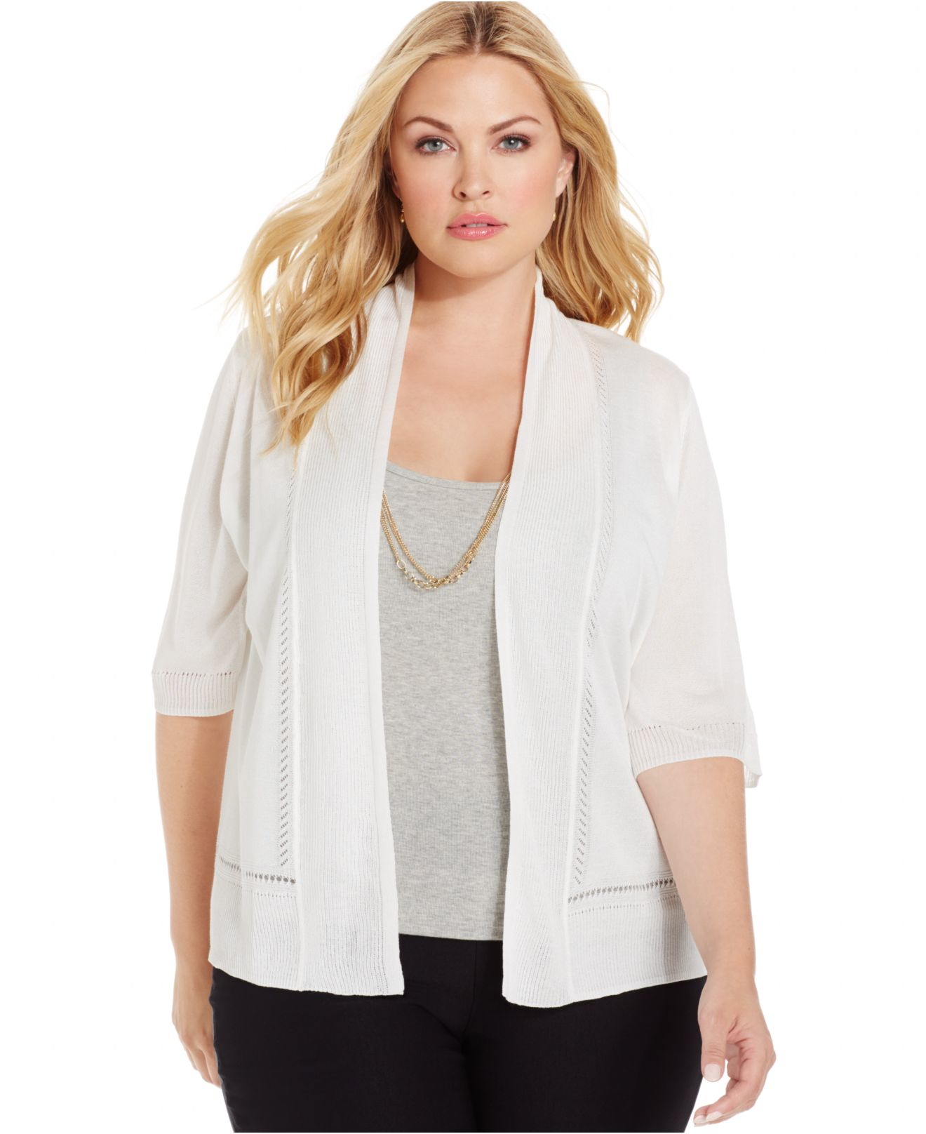 Jones new york Collection Plus Size Open-front Cardigan in White | Lyst