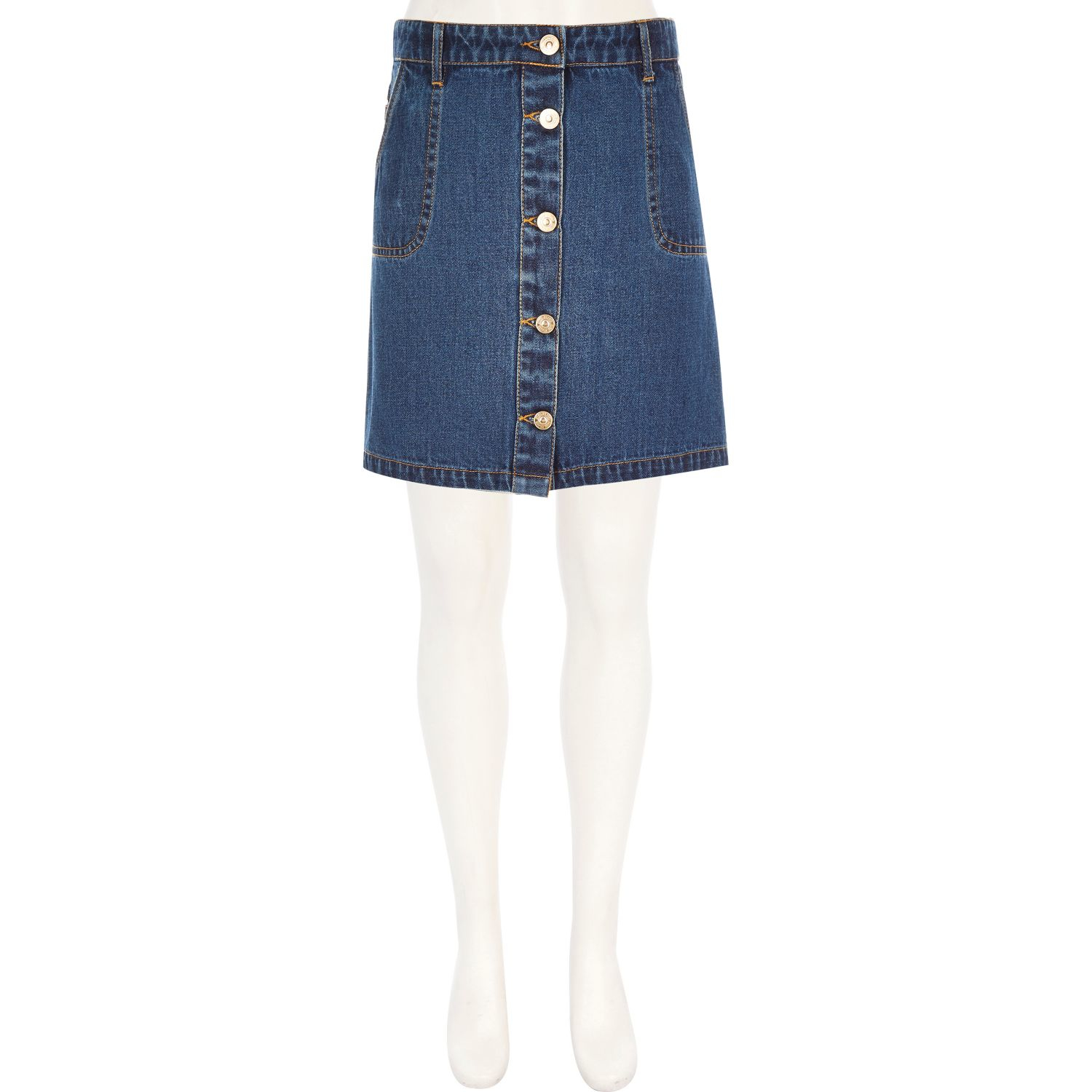 River island Girls Denim Button-up A-line Skirt in Blue (denim) | Lyst