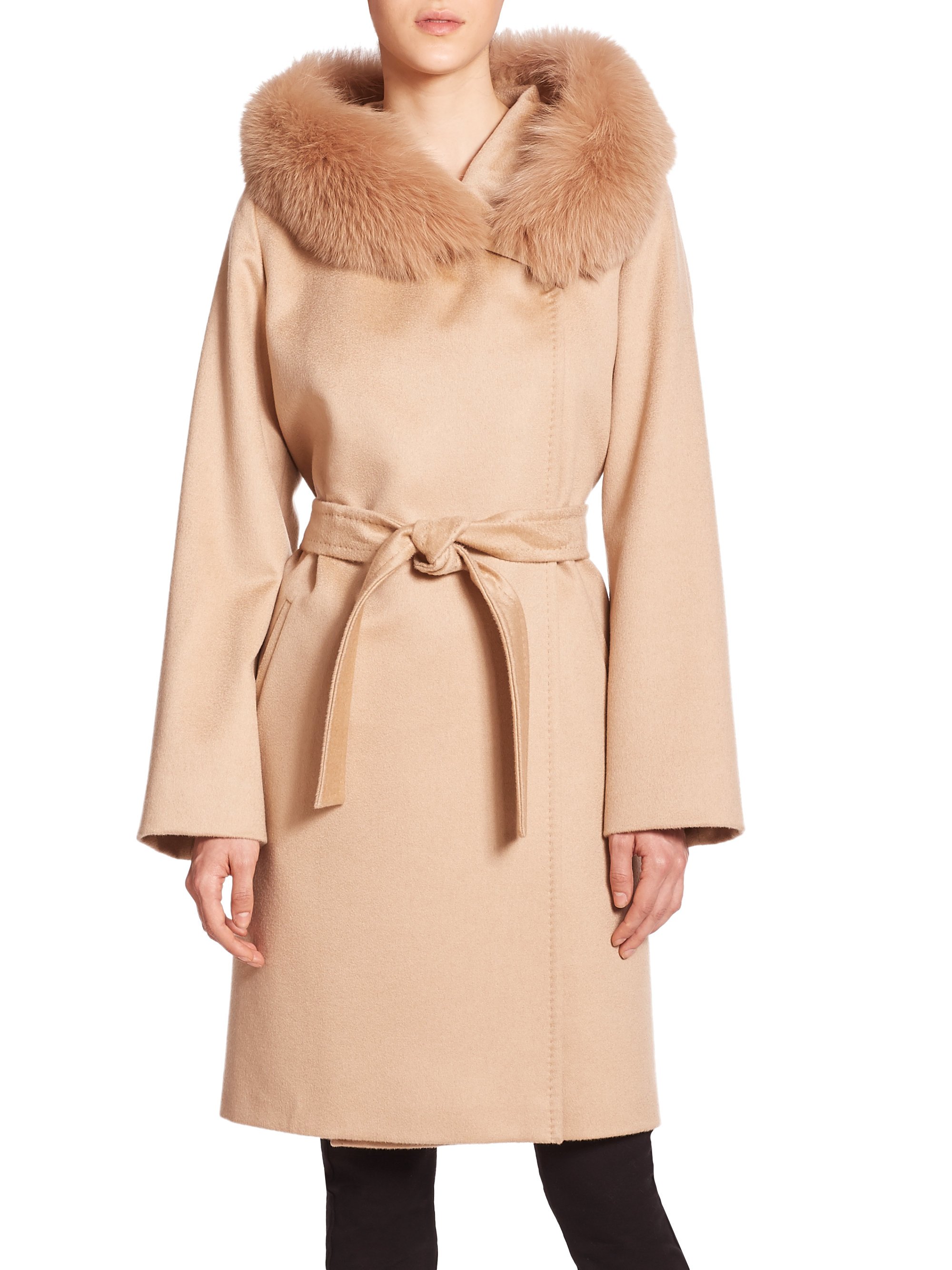 Lyst - Max mara studio Lallo Fur-trimmed Cashmere Coat in Natural