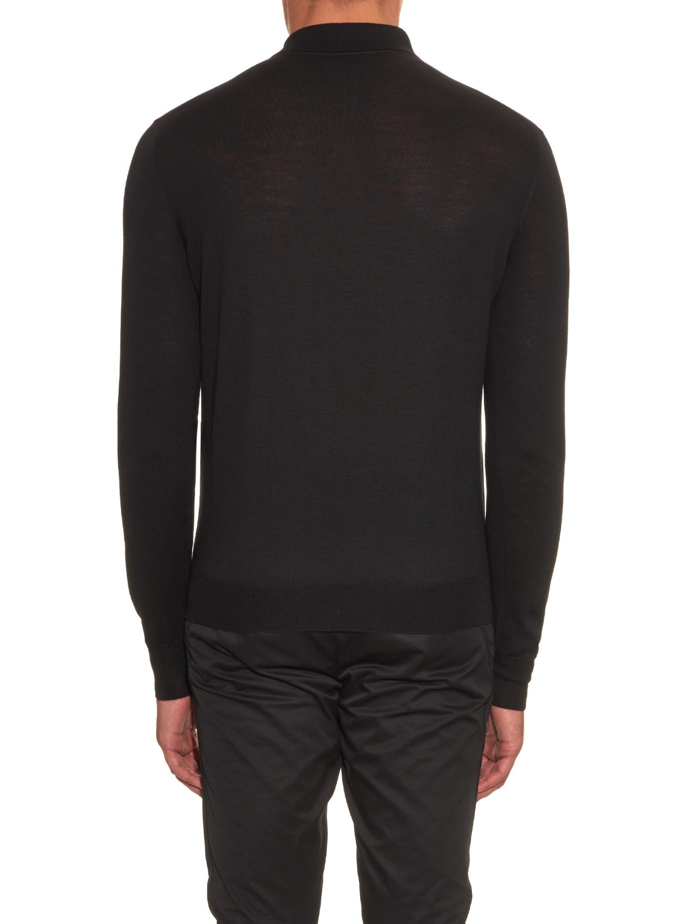 Bottega Veneta Long-Sleeved Merino-Wool Polo Shirt in Black for Men - Lyst