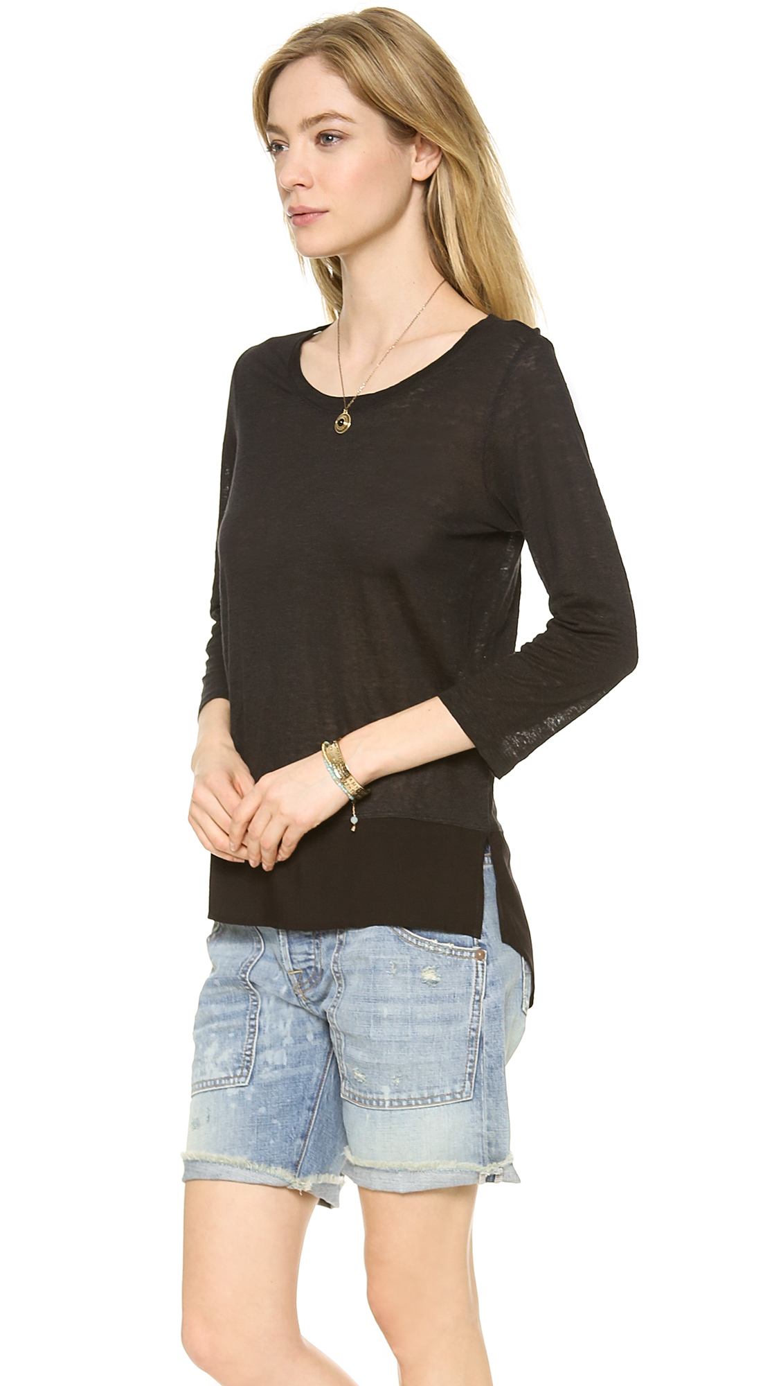boat neck black long sleeve top