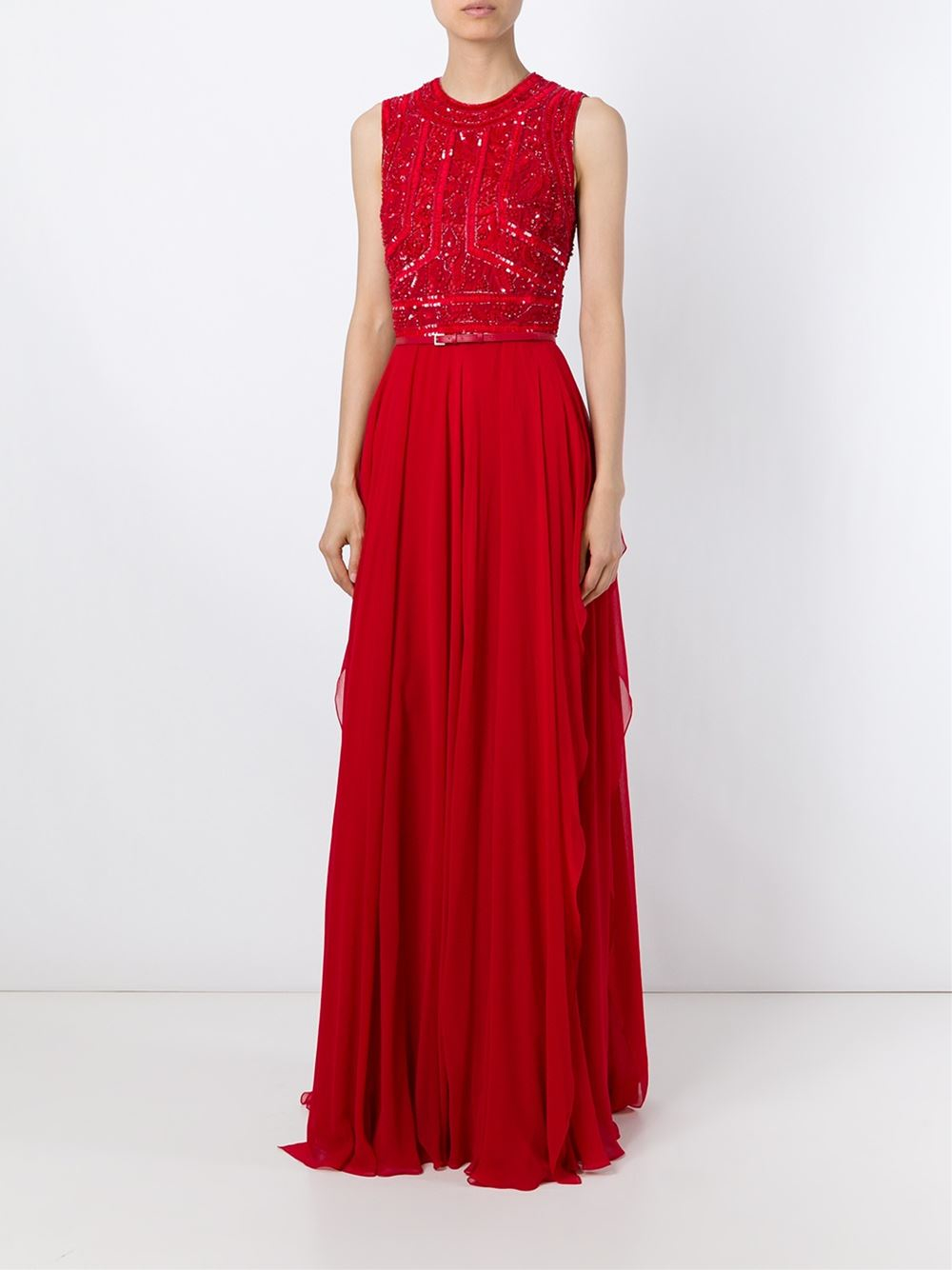 Elie saab Embroidered Long Dress in Red Lyst