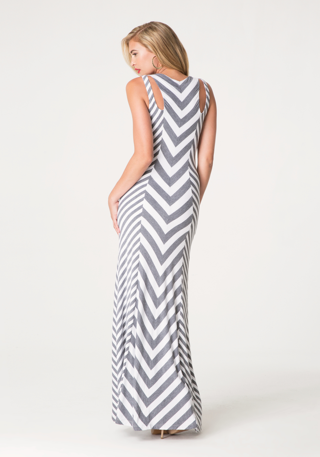 grey and white striped maxi dress