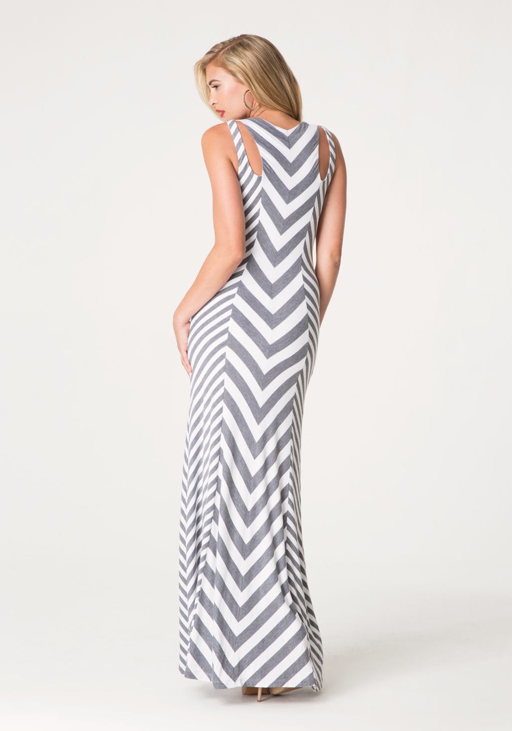 Bebe Chevron Striped Maxi Dress in Grey ...