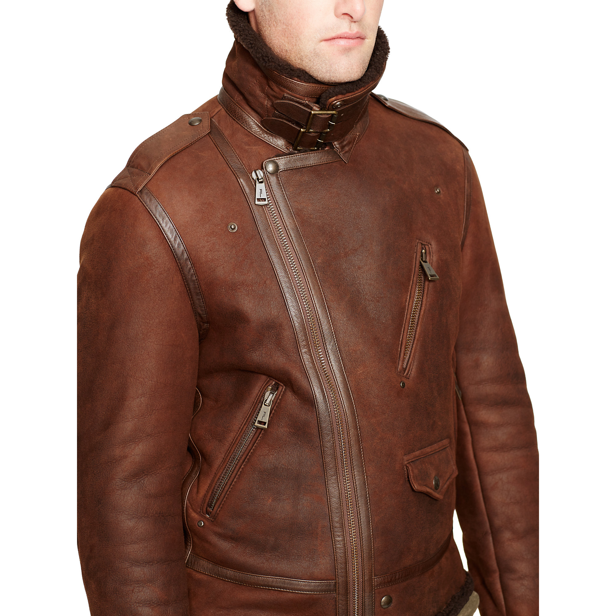 Polo Ralph Lauren Shearling Biker Jacket in Brown for Men | Lyst