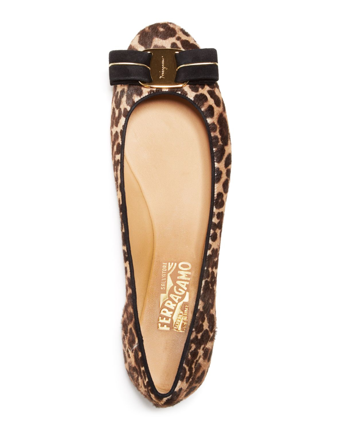 Ferragamo Leather Varina Leopard Print Calf Hair Ballet Flats in Brown ...