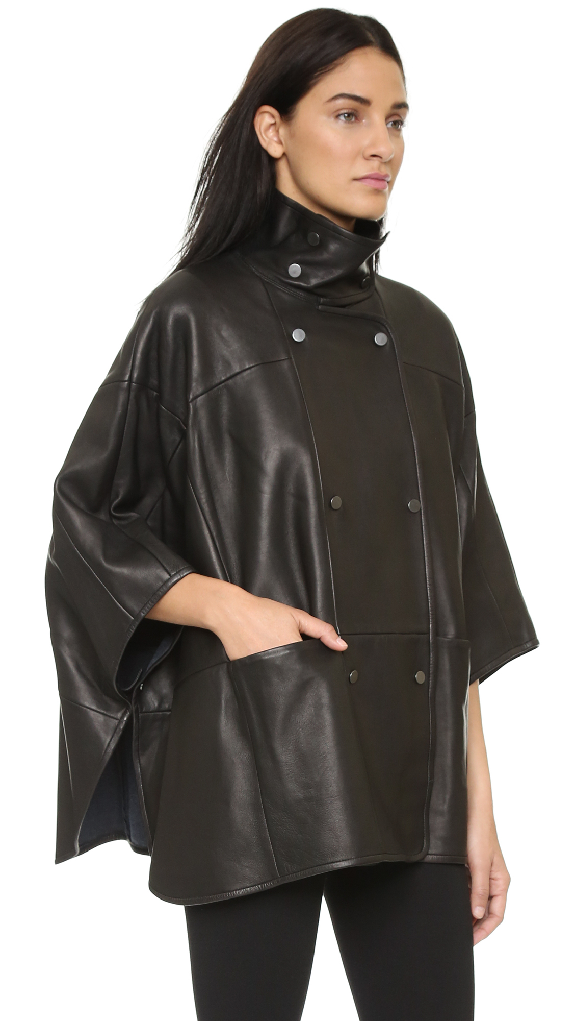 Vince Leather Cape Black in Black Lyst