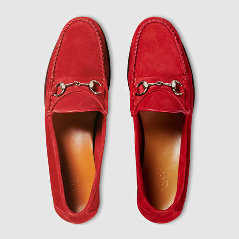 Gucci Suede Horsebit Loafer in Pink - Lyst