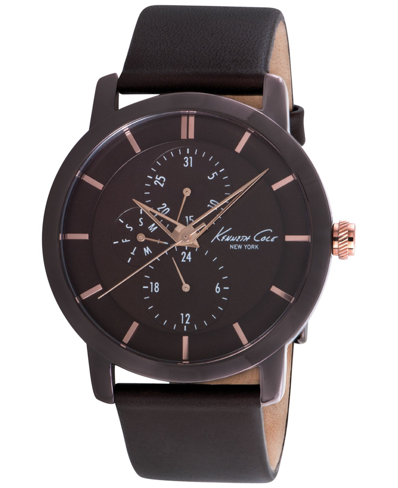 Lyst Cole Men'S Brown Leather Strap Watch 44Mm Kc8107 in Brown for Men