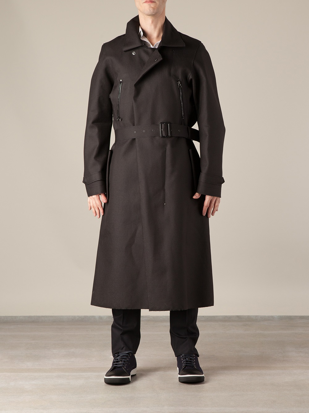 Lanvin Funnel Neck Trench Coat in Black for Men Lyst