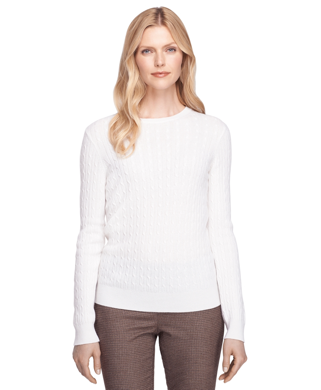 Lyst - Brooks Brothers Cashmere Cable Knit Crewneck Sweater in White