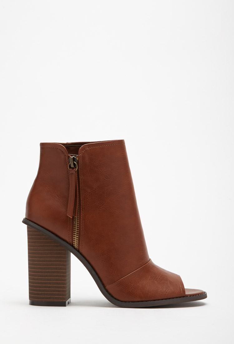 brown round toe booties