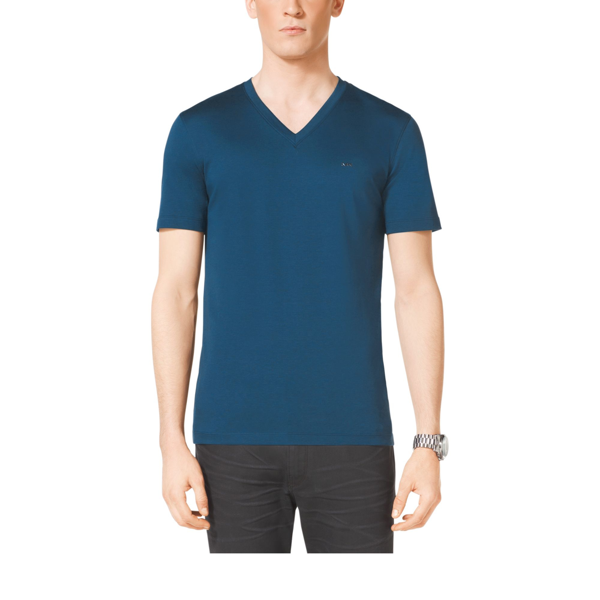 Michael kors V-neck Cotton T-shirt in Blue for Men (RIVER BLUE) | Lyst