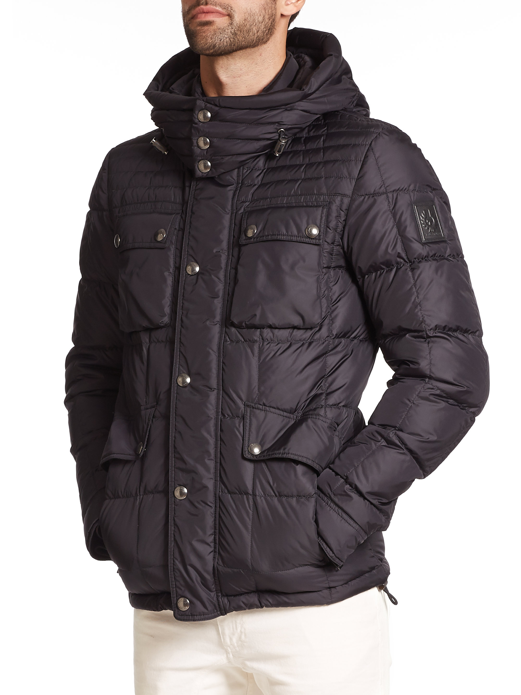 Belstaff Hooded Puffer Jacket in Black for Men - Lyst