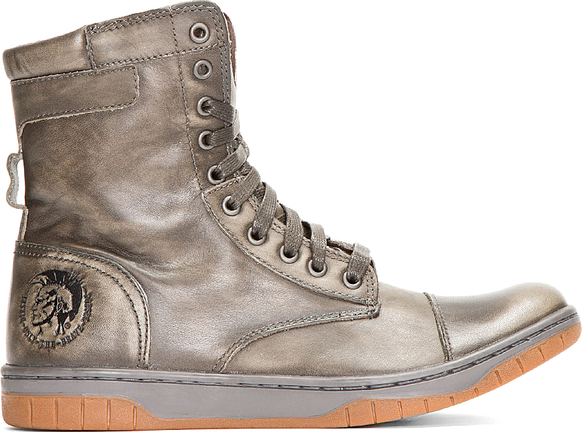 DIESEL Grey Leather Basket Butch Boots in Gray for Men | Lyst