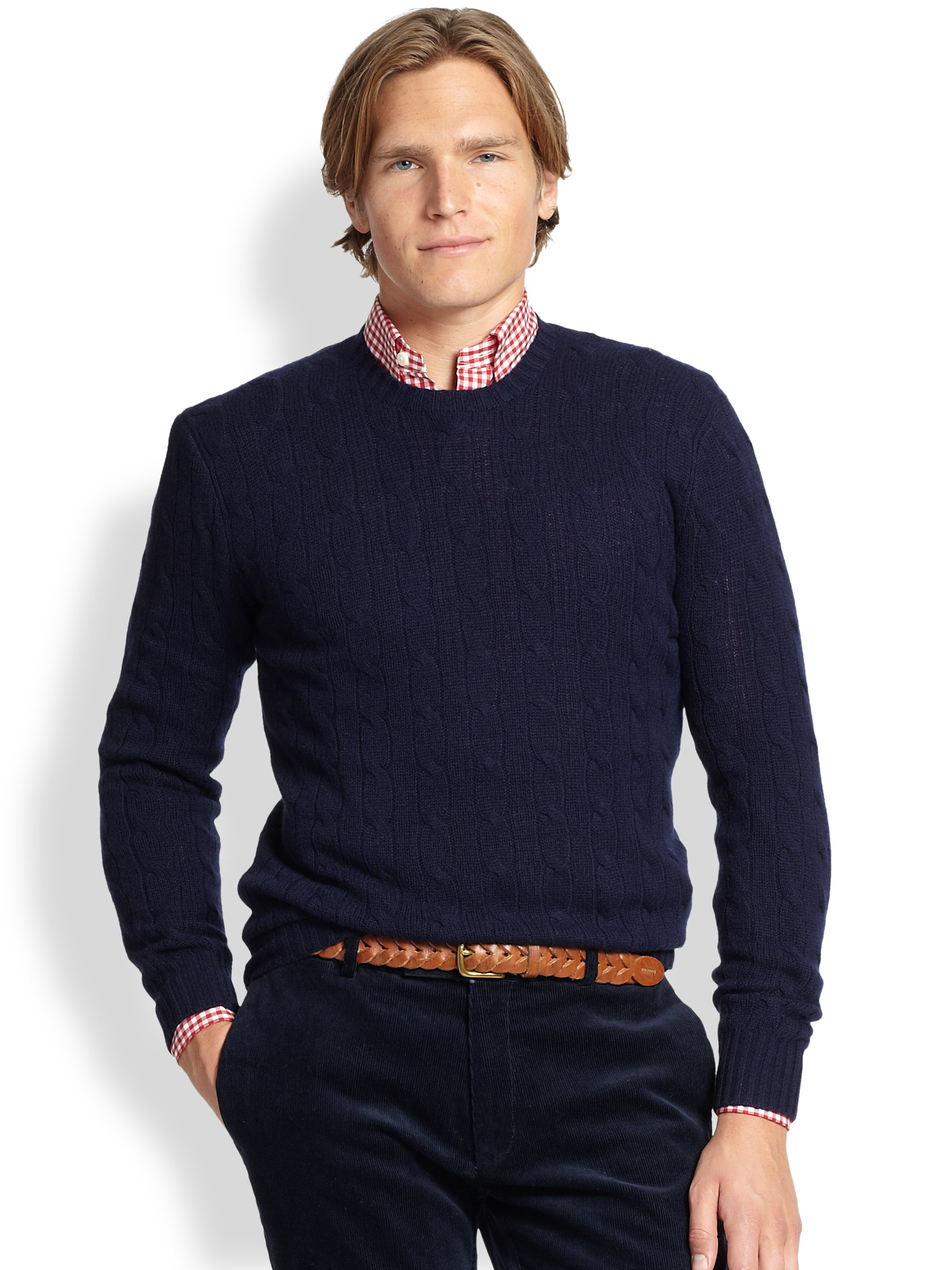 sweater polo ralph cashmere lauren knit cable navy clothing