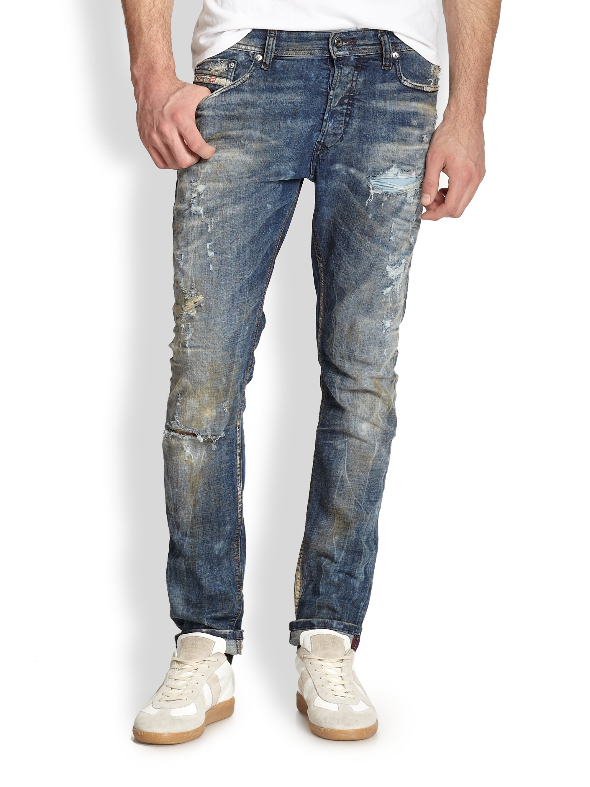 DIESEL Tepphar Distressed Jeans in Denim (Blue) for Men - Lyst