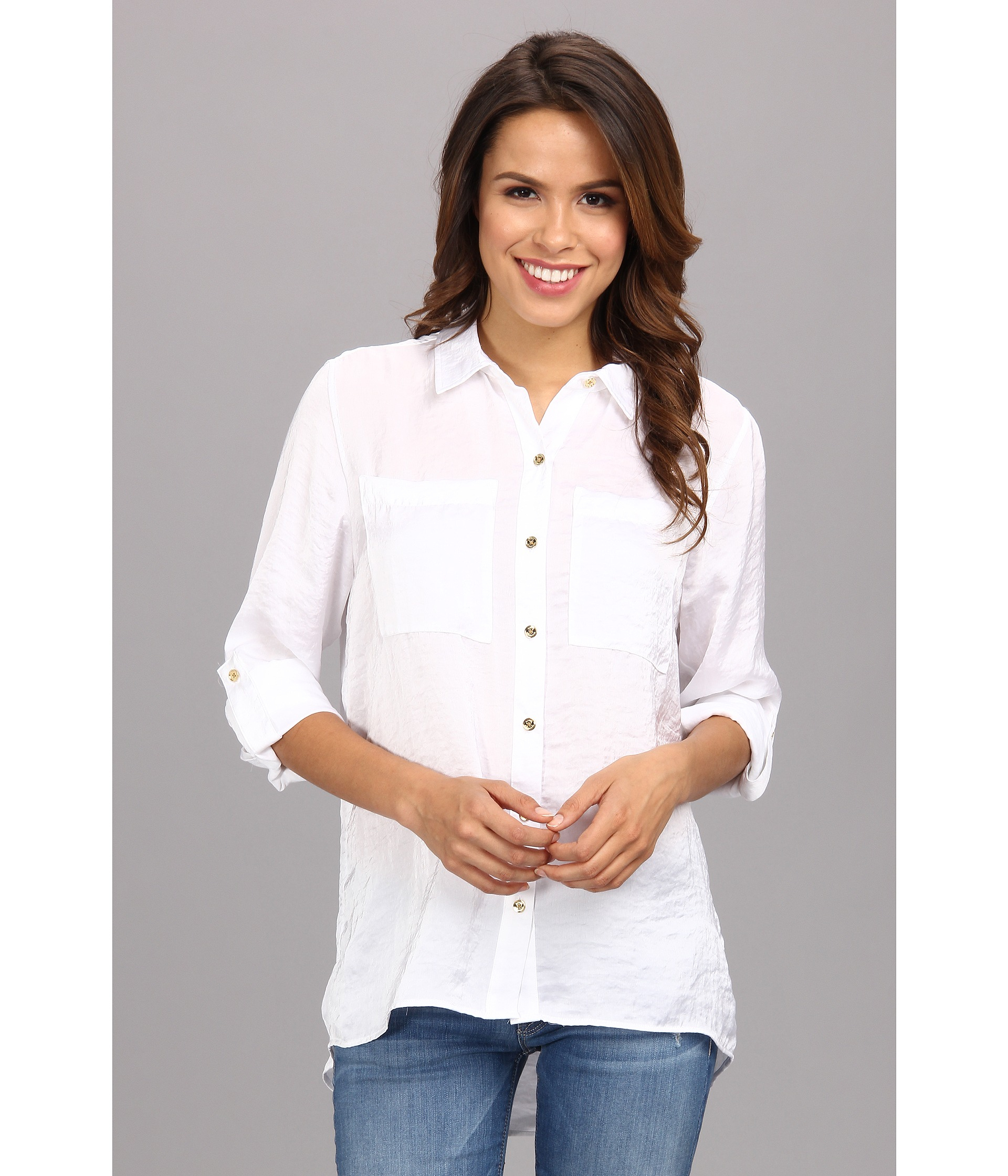 MICHAEL Michael Kors Highlow Button Down Shirt in White | Lyst