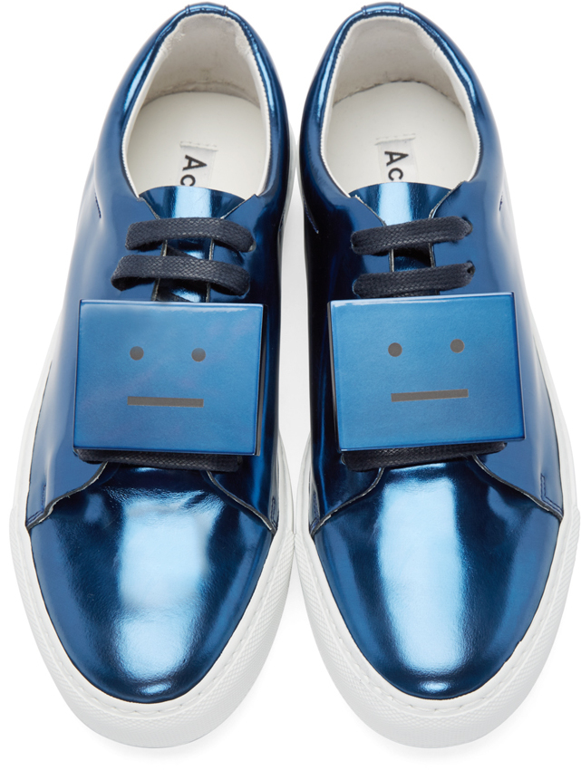 Acne Studios Adriana Metallic-leather Low-top Trainers in Blue - Lyst