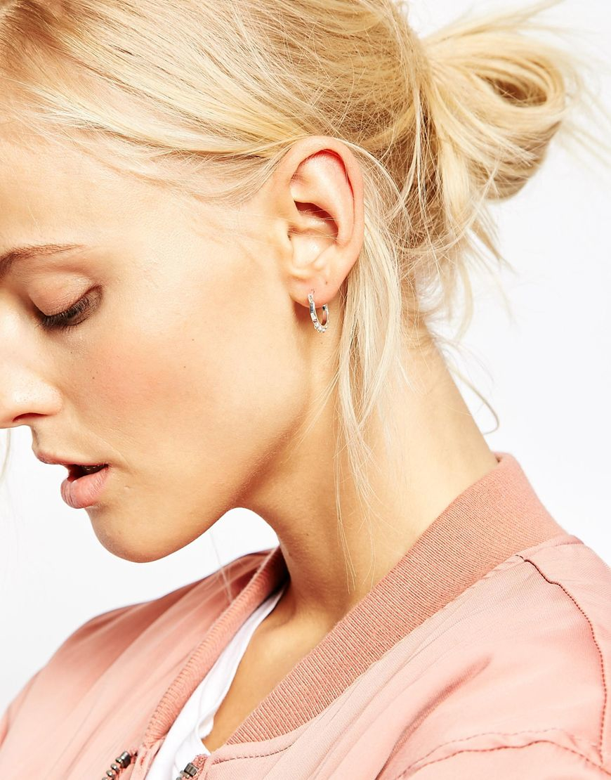 Lyst Asos Sterling Silver Mini Ball Hoop Earrings In Metallic Gallery