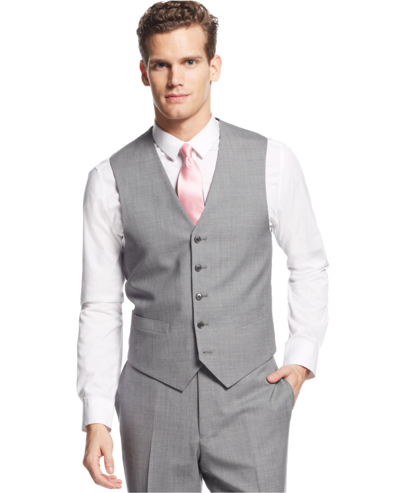 Light Grey Stripe Vested Suit in Gray 