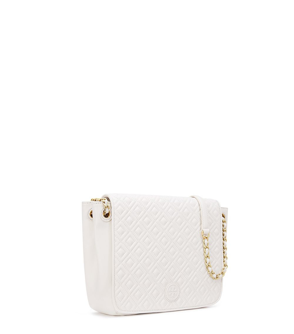 Tory Burch Leather Marion Quilted Small Flap Shoulder Bag in White - Lyst