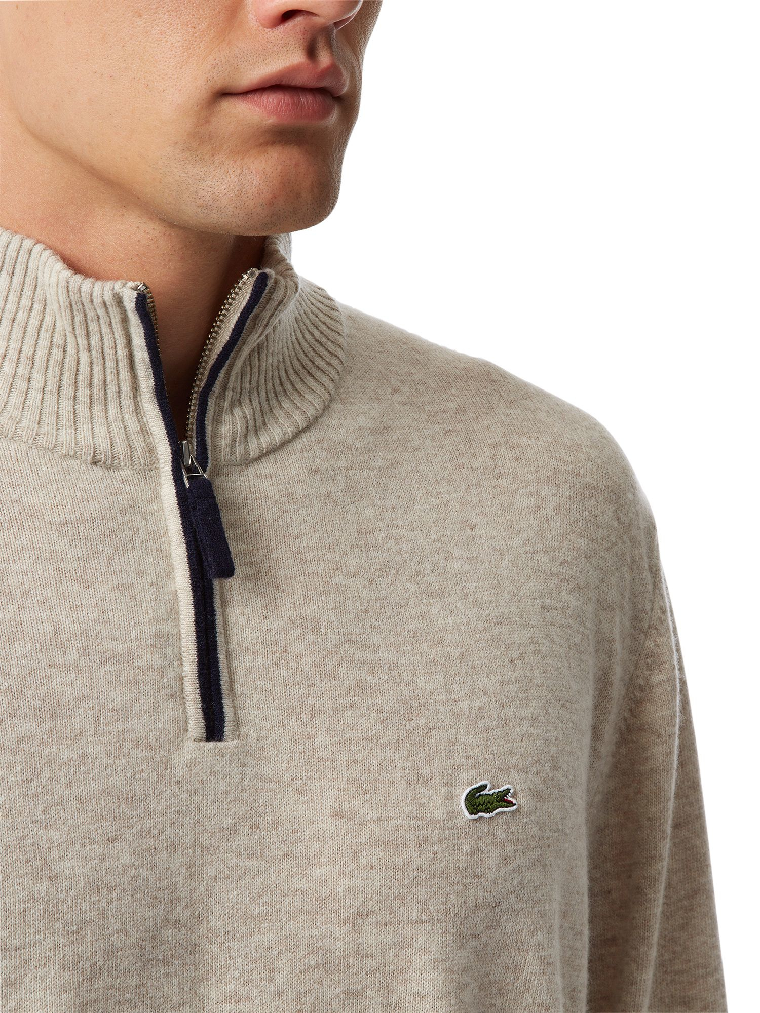 Lacoste Marl Knit Sweater With Zip Collar in Beige for Men (Cream) Lyst