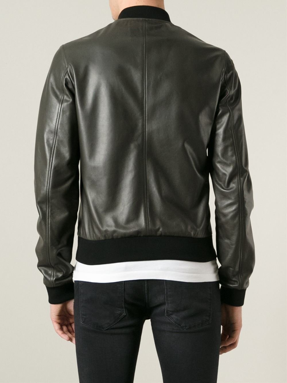 Dolce & gabbana Leather Bomber Jacket in Green for Men | Lyst