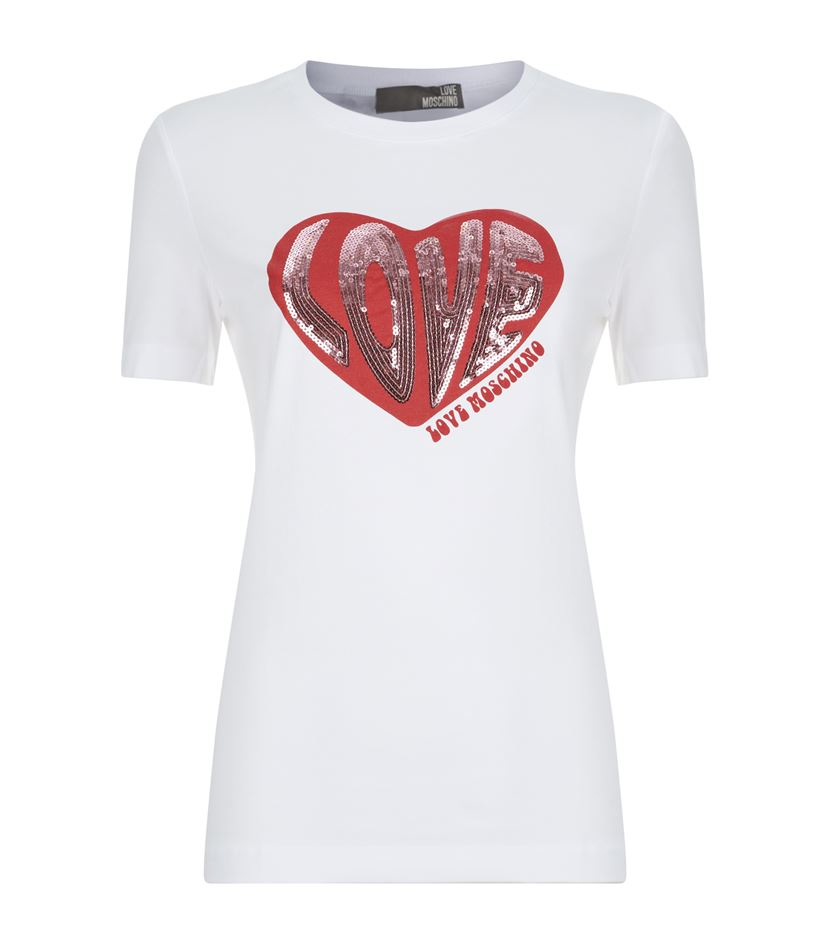 Love Moschino Sequin Heart T-shirt in White - Lyst
