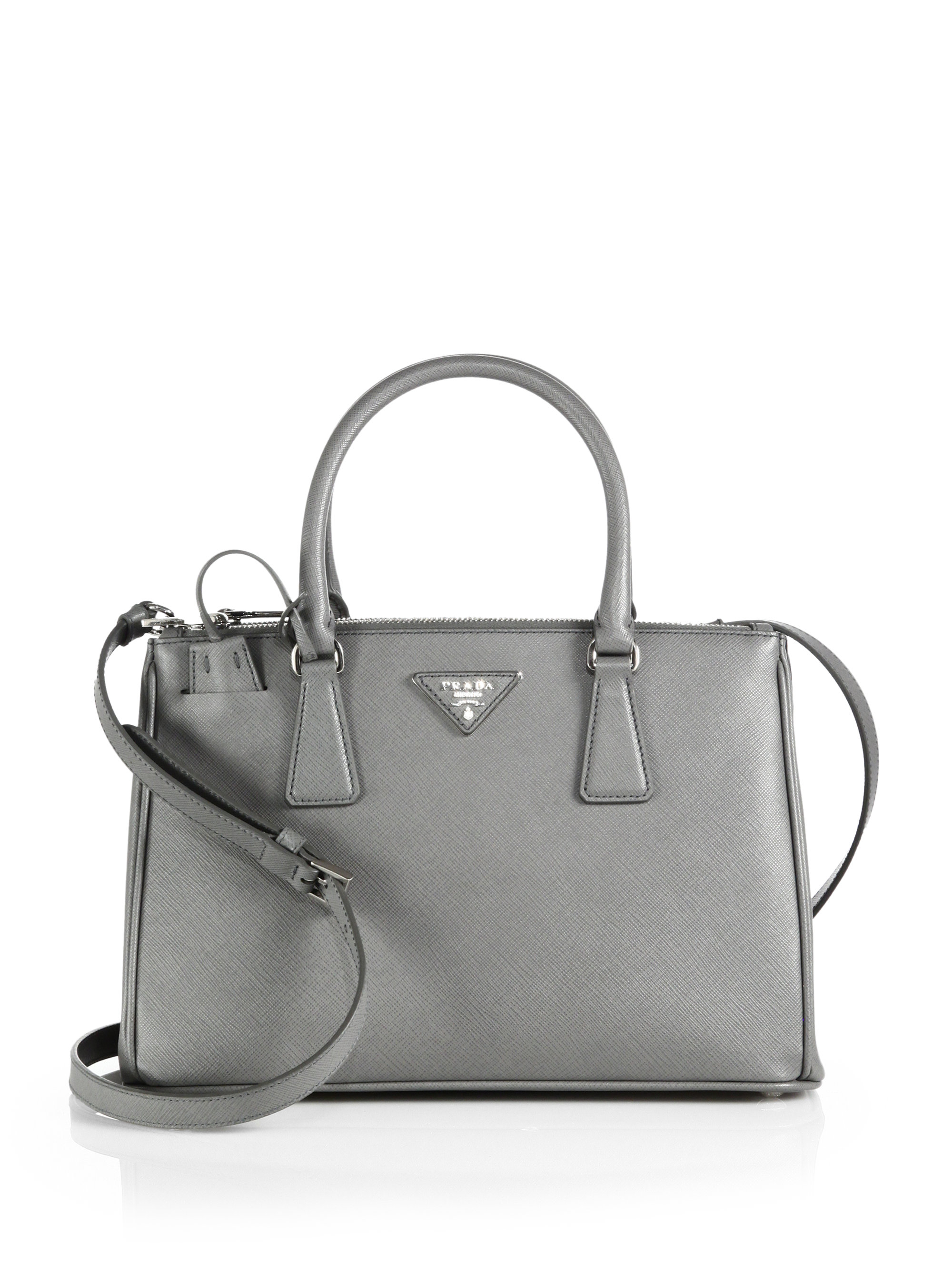Lyst Prada Saffiano Lux Small Doublezip Tote in Gray