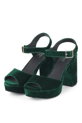 green velvet platform heels
