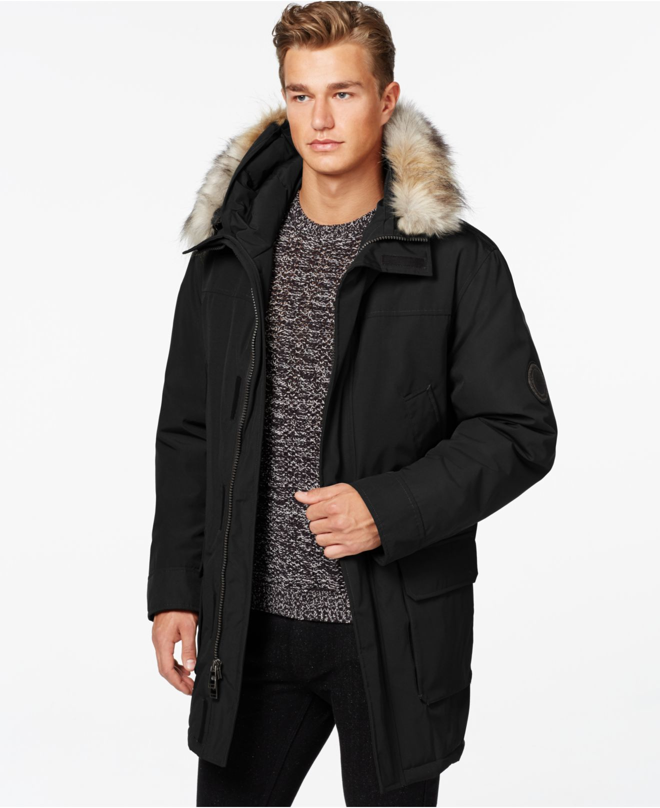 mens faux fur hooded jacket
