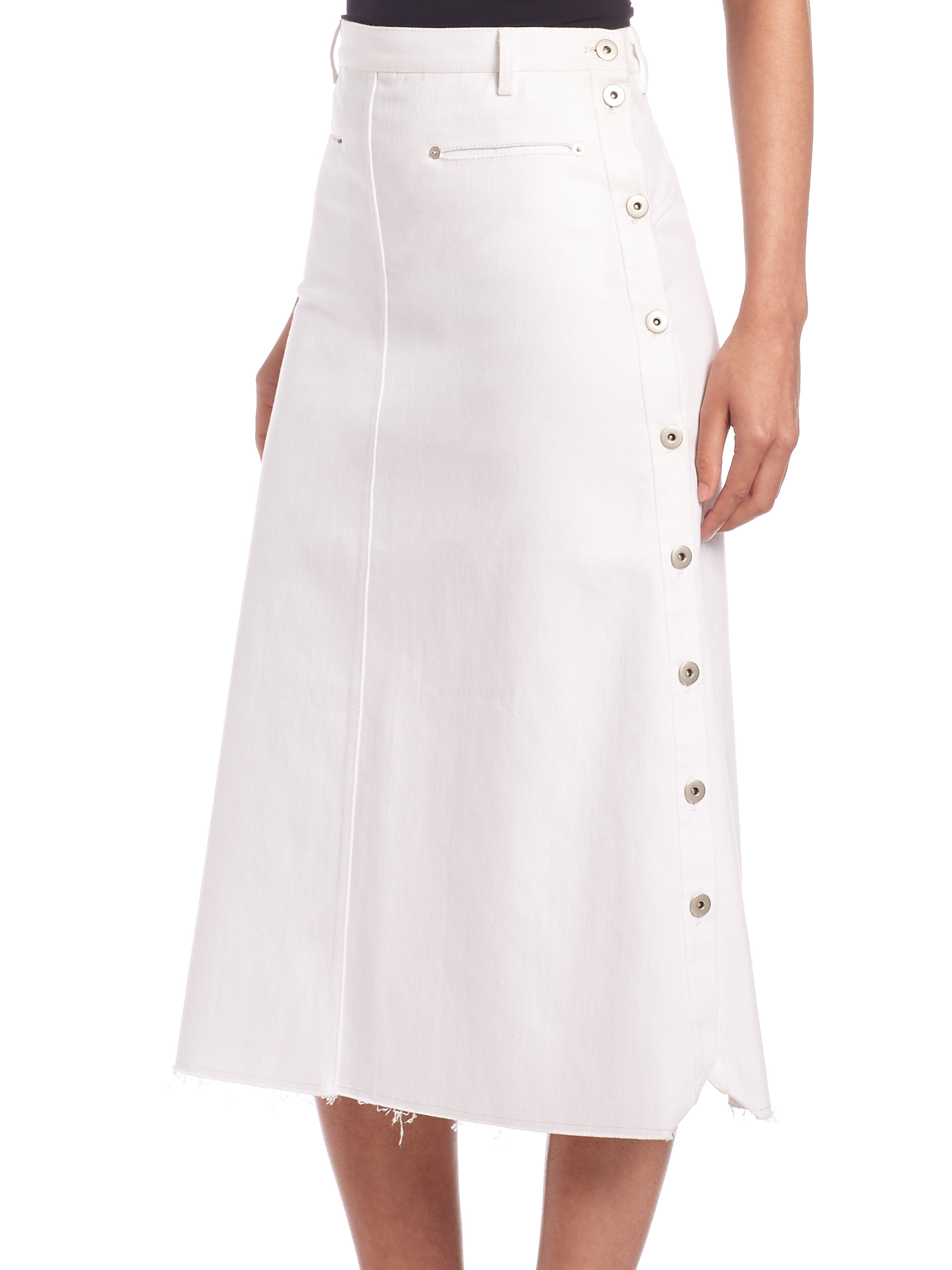 Thakoon A-line Denim Midi Skirt in White | Lyst