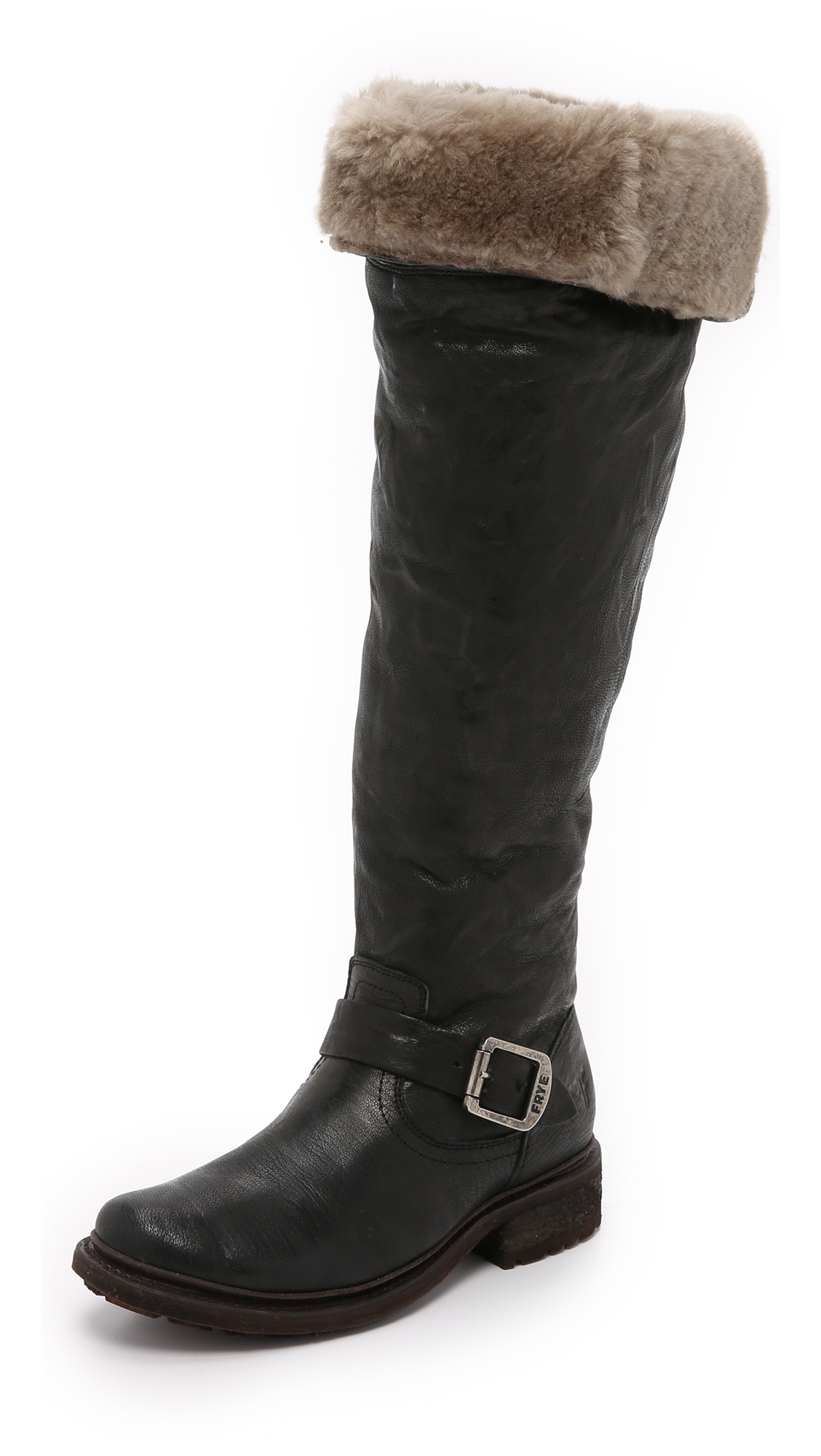 Frye Valerie Shearling Over The Knee Boots in Black | Lyst