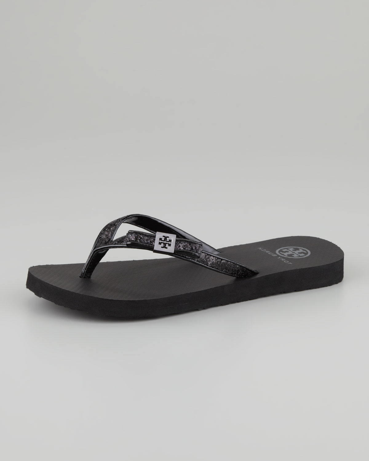 Tory Burch Carey Glitter Flipflop in Platinum (Gray) - Lyst