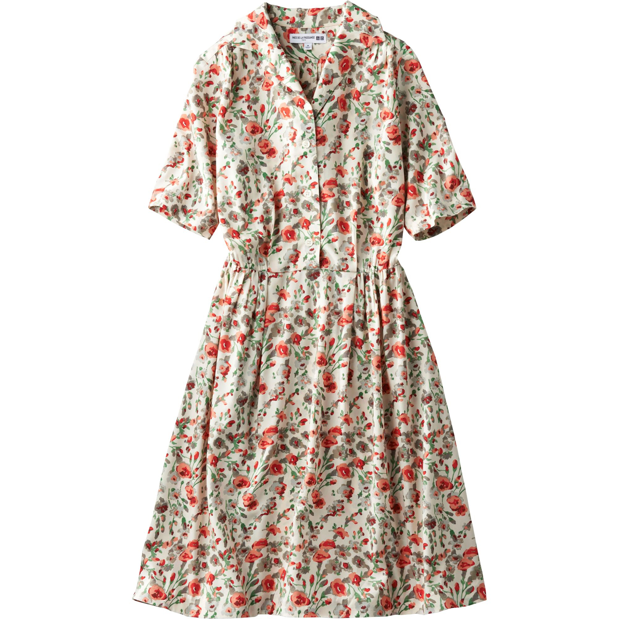 uniqlo beige women idlf rayon gathered short sleeve dress product 1 27126451 0 323024090 normal