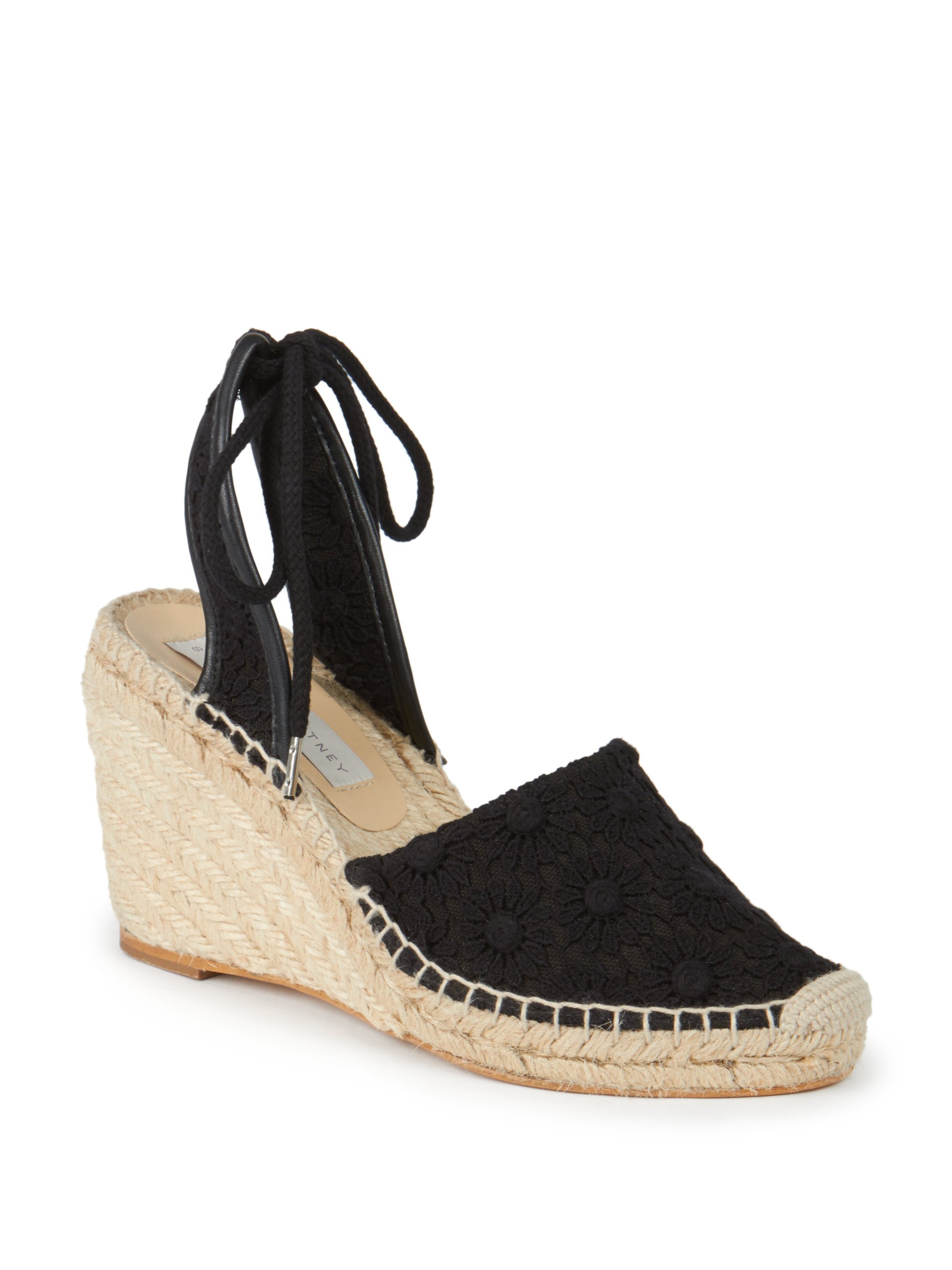 Stella McCartney Lace Espadrille Wedge Sandals in Black - Lyst