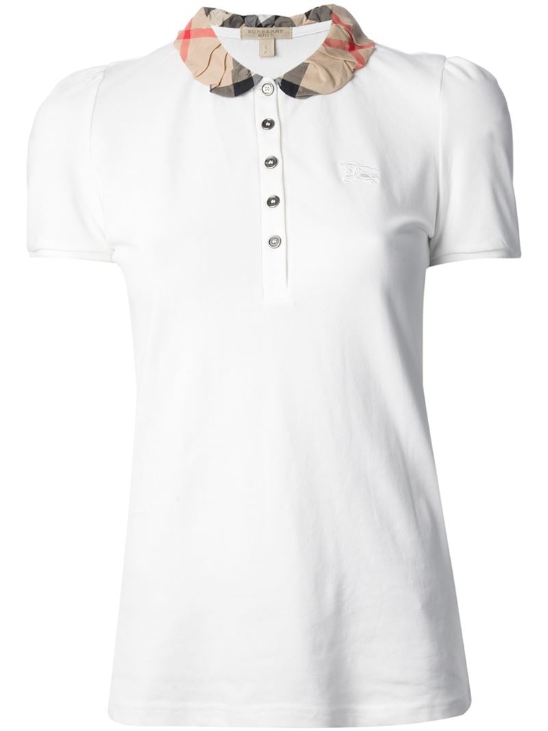 Burberry Brit Check Collar Polo Shirt in White | Lyst