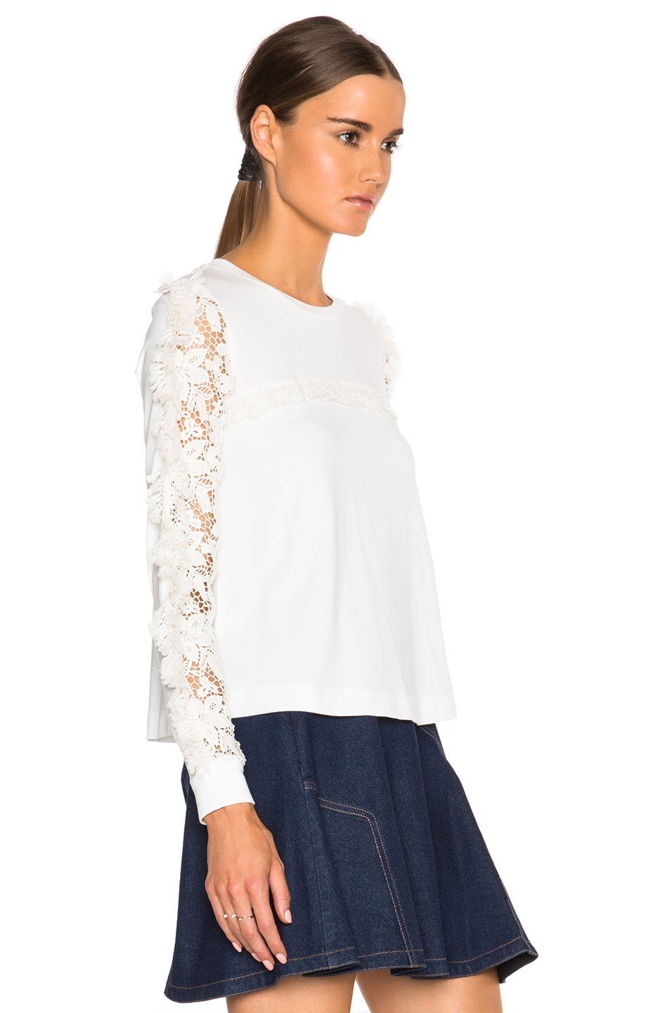 Lyst - See By Chloé Lace Sleeve Top in White