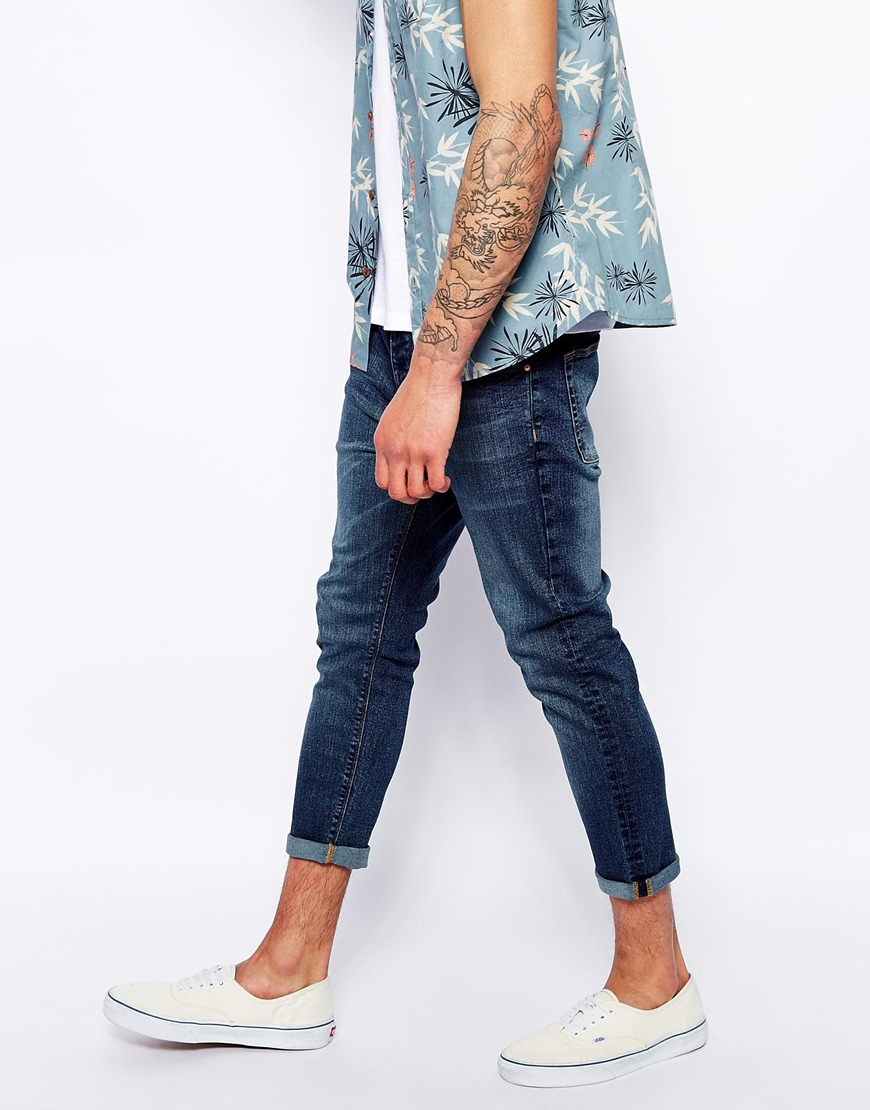 ASOS Cropped Skinny Jeans In Mid Wash in Blue for Men | Lyst
