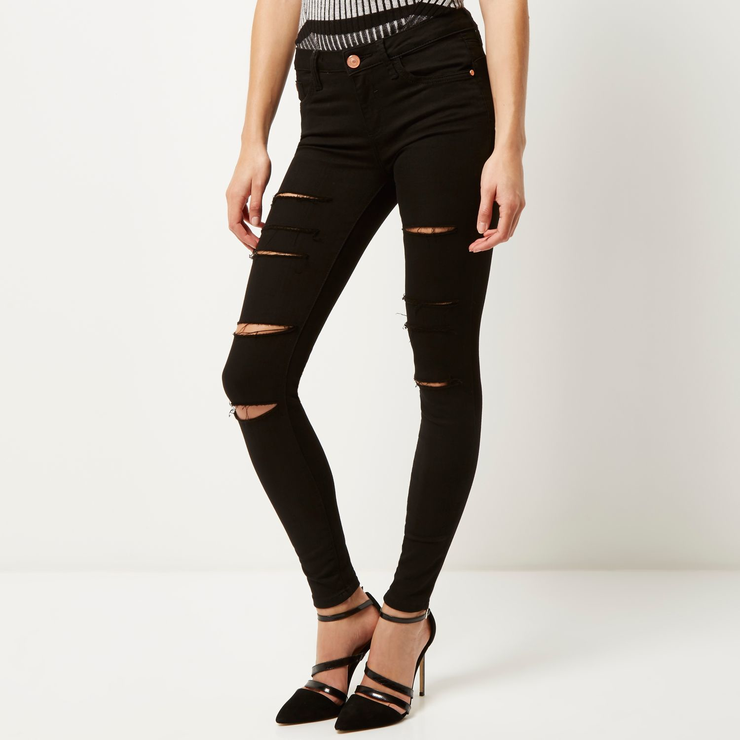 ripped jeans with underlayer