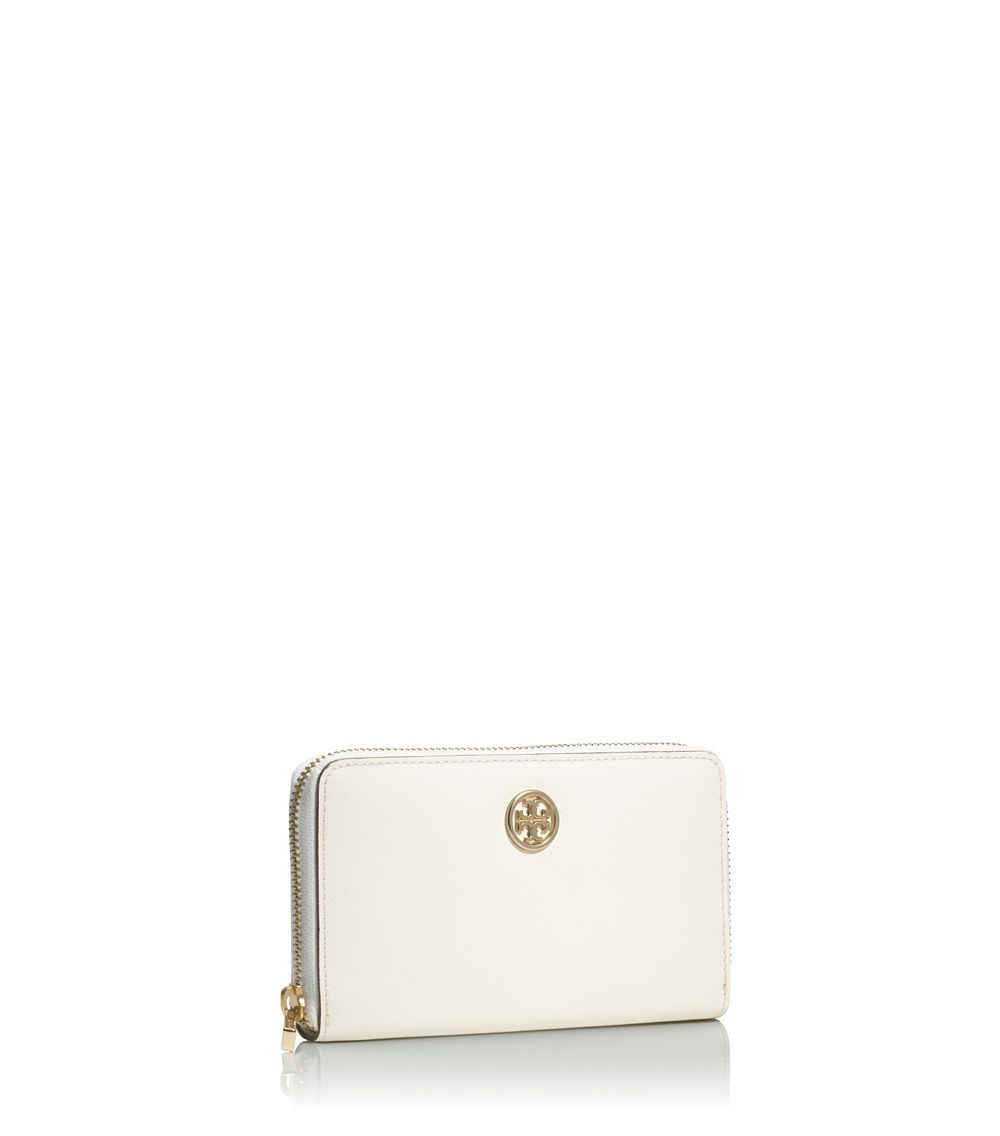 Tory Burch Robinson Mini Zip Continental Wallet in White | Lyst